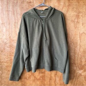 Old Navy Cropped Lightweight Olive Green Full Zip Hooded Sweatshirt